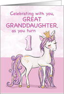 Great Granddaughter 1st Birthday Pink Horse With Crown card