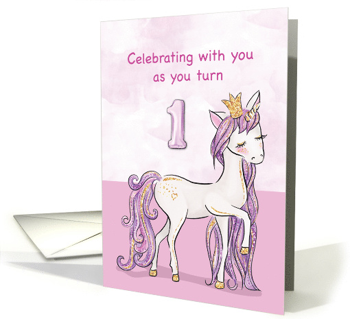 1st Birthday Pink Horse With Crown card (1534932)