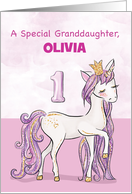 Custom Name Granddaughter 1st Birthday Pink Horse With Crown card