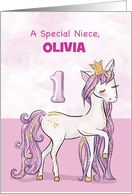 Custom Name Niece 1st Birthday Pink Horse With Crown card