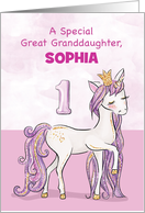 Custom Name Great Granddaughter 1st Birthday Pink Horse With Crown card