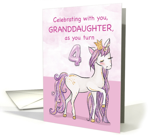 Granddaughter 4th Birthday Pink Horse With Crown card (1535132)