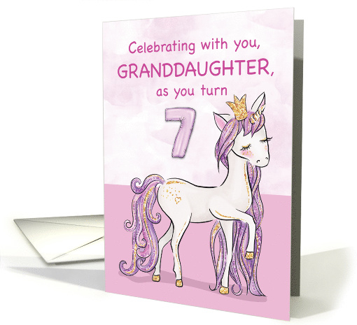 Granddaughter 7th Birthday Pink Horse With Crown card (1535140)