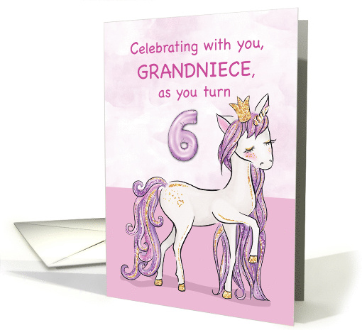Grandniece 6th Birthday Pink Horse With Crown card (1535182)