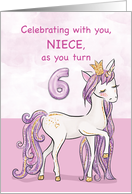 Niece 6th Birthday Pink Horse With Crown card