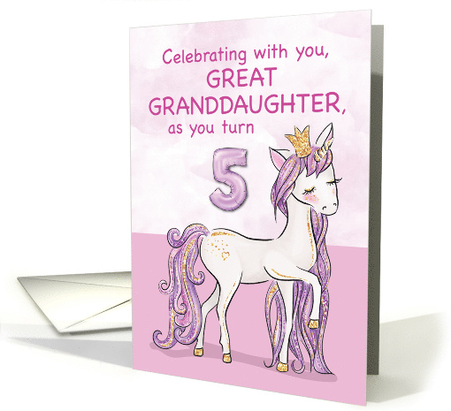 Great Granddaughter 5th Birthday Pink Horse With Crown card (1535252)