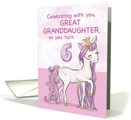 Great Granddaughter 6th Birthday Pink Horse With Crown card (1535254)