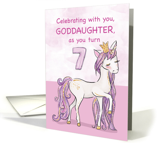 Goddaughter 7th Birthday Pink Horse With Crown card (1535270)
