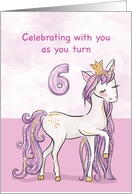 6th Birthday Pink Horse With Crown card