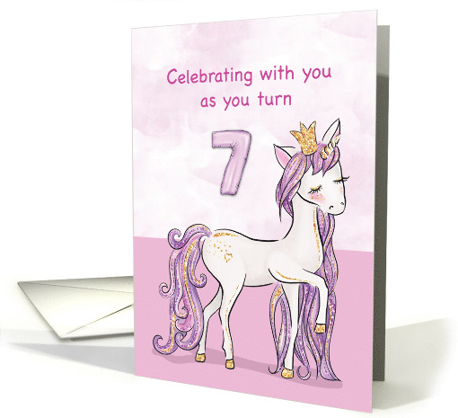 7th Birthday Pink Horse With Crown card (1535284)