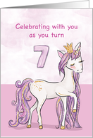 7th Birthday Pink Horse With Crown card