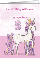 Custom Name 5th Birthday Pink Horse With Crown card