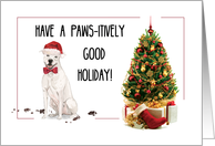 White American Staffordshire Terrier Funny Christmas Dog with Tree card