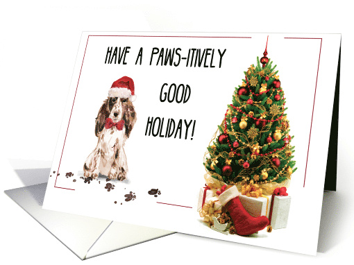 Brown Cocker Spaniel Funny Christmas Dog with Tree card (1535320)