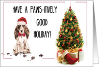 Brown Cocker Spaniel Funny Christmas Dog with Tree card