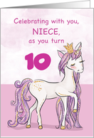 Custom Age Niece Birthday Pink Horse With Crown card