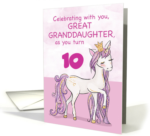 Custom Age Great Granddaughter Birthday Pink Horse With Crown card