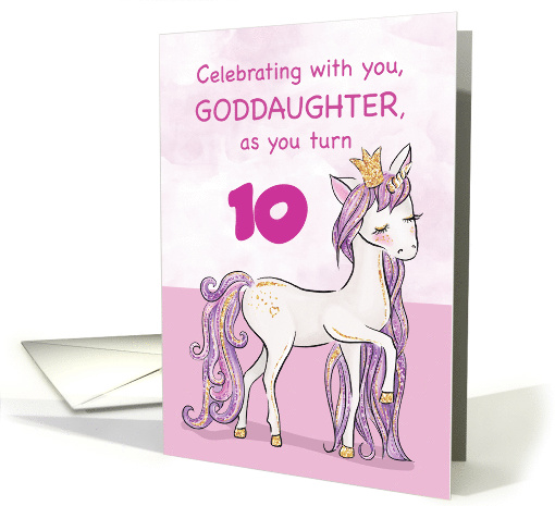 Custom Age Goddaughter Birthday Pink Horse With Crown card (1535496)
