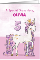 Custom Name Grandniece 5th Birthday Pink Horse With Crown card