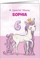 Custom Name Niece 6th Birthday Pink Horse With Crown card