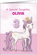 Custom Name Daughter 3rd Birthday Pink Horse With Crown card