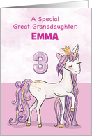 Custom Name Great Granddaughter 3rd Birthday Pink Horse With Crown card