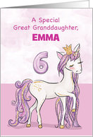 Custom Name Great Granddaughter 6th Birthday Pink Horse With Crown card