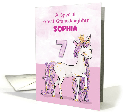 Custom Name Great Granddaughter 7th Birthday Pink Horse... (1535864)