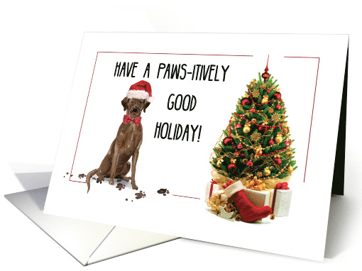 Brown Labrador Retriever Funny Christmas Dog with Tree card (1536606)
