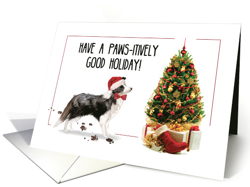 Border Collie Funny Christmas Dog with Tree card (1536612)