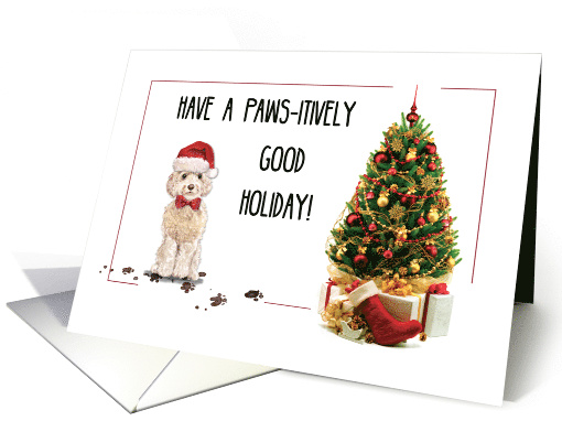 Champagne Cockapoo Funny Christmas Dog with Tree card (1536614)