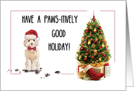 Champagne Cockapoo Funny Christmas Dog with Tree card