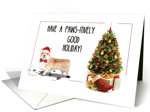 Corgi Funny Christmas Dog with Tree card (1536618)