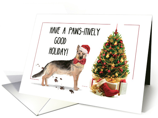 German Shepherd Funny Christmas Dog with Tree card (1536622)