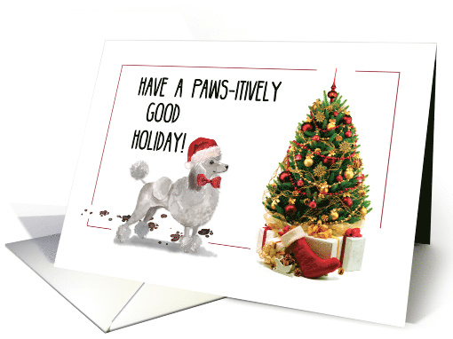 Grey Poodle Funny Christmas Dog with Tree card (1536624)