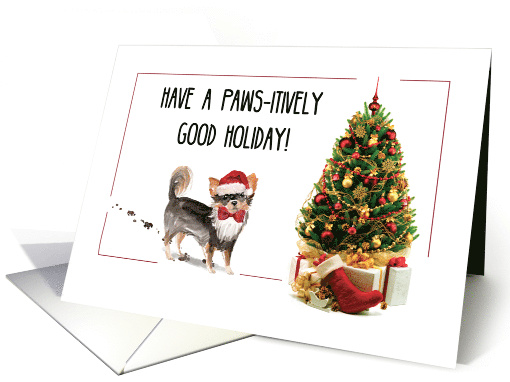 Long Haired Chihuahua Funny Christmas Dog with Tree card (1536628)