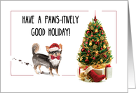 Long Haired Chihuahua Funny Christmas Dog with Tree card