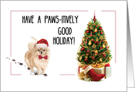 Pomeranian Funny Christmas Dog with Tre card