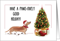 Tan Dachshund Funny Christmas Dog with Tree card