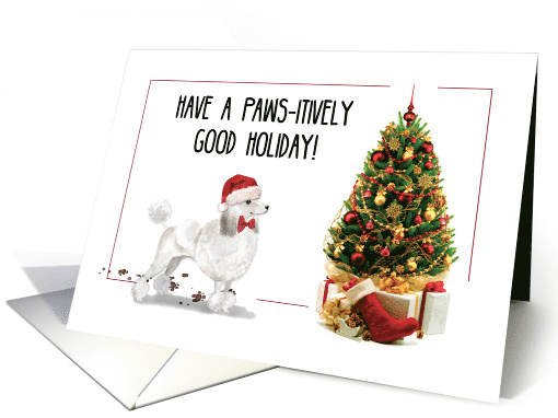 White Poodle Funny Christmas Dog with Tree card (1536634)