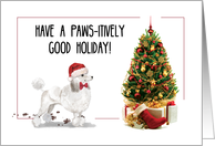 White Poodle Funny Christmas Dog with Tree card