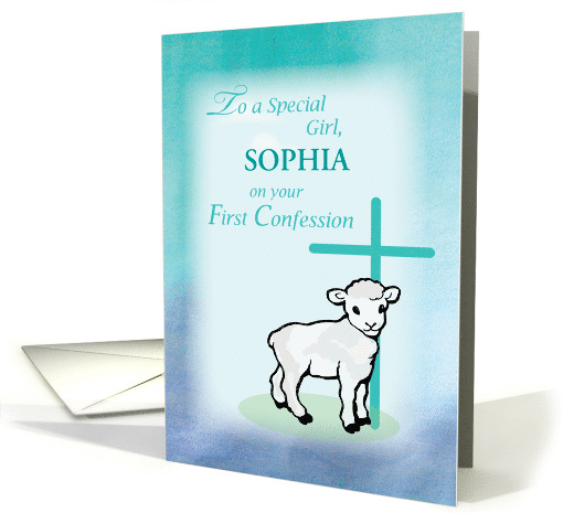 Girl Personalize Name First Confession Lamb Cross card (1537300)