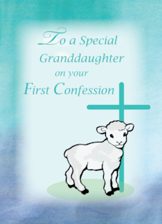 Granddaughter First Confession Lamb Cross on Teal and Purple