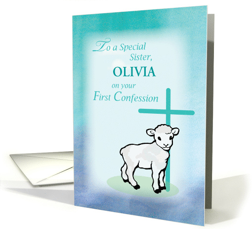 Sister Personalize Name First Confession Lamb Cross card (1537476)