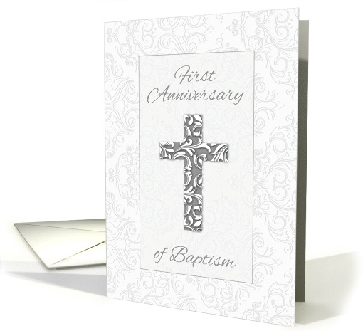 First Anniversary Baptism Blessings Cross with Swirls card (1539340)