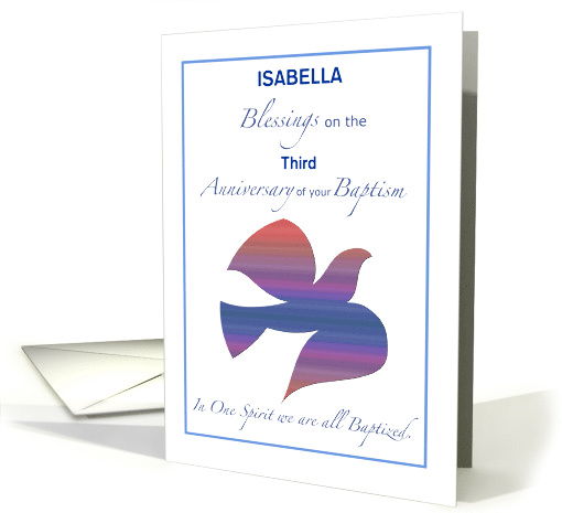 Custom Name and Year Third Anniversary of Baptism Dove card (1539376)