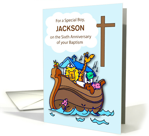 Custom Name Sixth Anniversary of Baptism Boy Noahs Ark card (1539518)