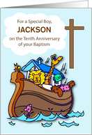 Custom Name Tenth Anniversary of Baptism Boy Noahs Ark card