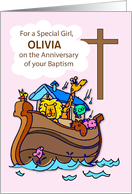 Custom Name Anniversary of Baptism Girl Noahs Ark card
