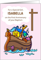 Custom Name First Anniversary of Baptism Girl Noahs Ark card